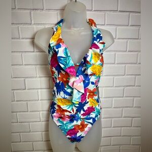 Bleu Rod Beattie Floral One-Piece Swimsuit Size 12 NWT